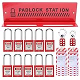 Pyatofy Lockout-Tagout-Station mit 10 Verschiedenen Sicherheitsvorhängeschlössern mit Schlüssel, 2 Haspen und 10 Lockout-Tags, Locks-Rack Aus