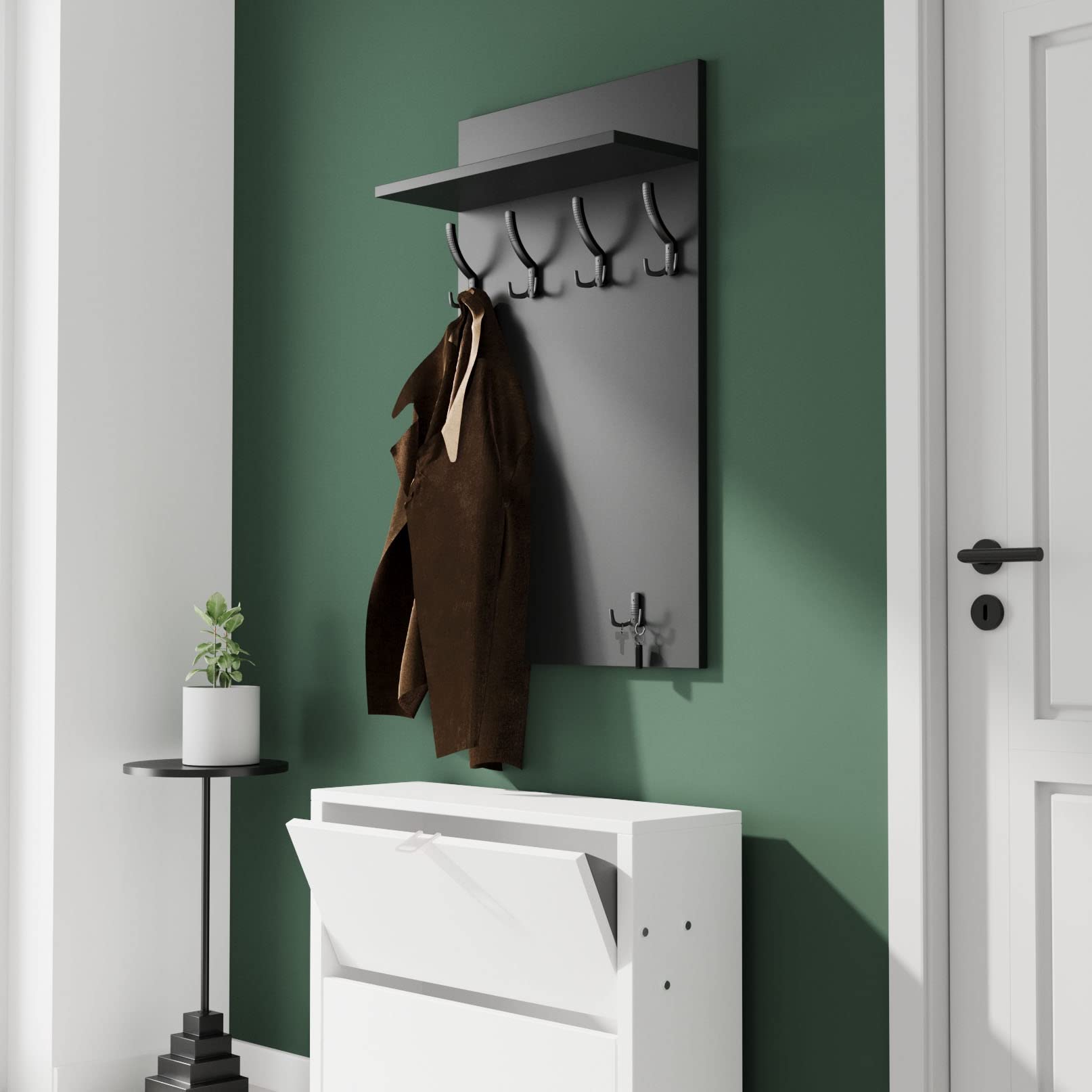 AKKE Garderobenpaneel Wandgarderobe Mit Ablage Wandpaneel Garderobe PVC Maxi Retro-holz 120cm x 60 cm