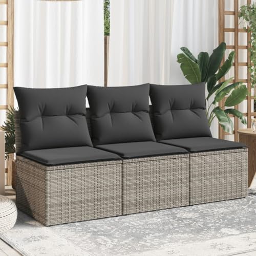 Juroupi Gartensofa mit Kissen 3-Sitzer GartenmöBel Terrassensofa Outdoor Sofa Balkon Outdoor Couch Loungesofa Outdoor Grau Poly Rattan - 366139