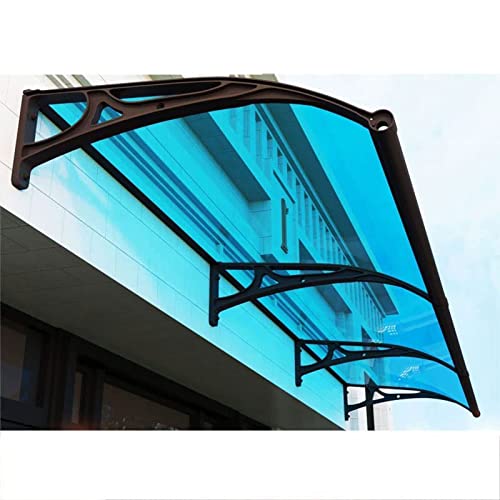 Vordach für Haustür, Regenschutz, Unterstand, Außenmarkise, Terrassen-/Verandamarkise mit blauem Polycarbonat und Aluminiumrahmen für Sonnenschutz im Freien, Regenschutz, Schwarz