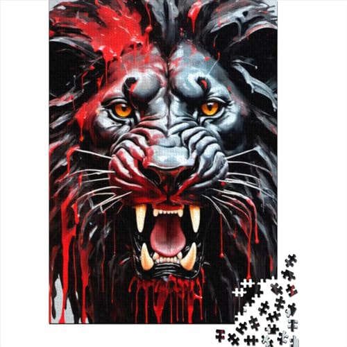 Dripping Paint Lion Art Holzpuzzle für Erwachsene Puzzle Art Puzzle für Erwachsene 1000 Teile für anspruchsvolles Puzzlespiel und Familienspiel (Größe: 75 x 50 cm)