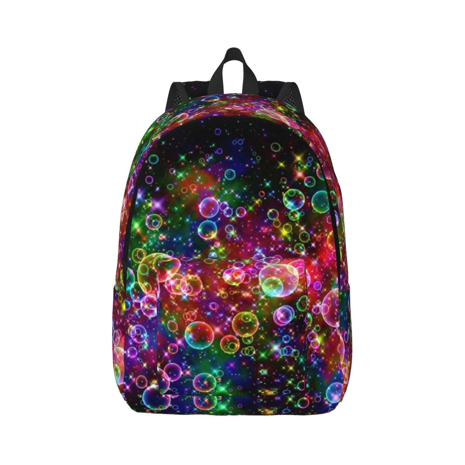 Wurton Unisex Bunte Regenbogen Druck Sterne Rucksack Niedlicher Rucksack Für Reisen Sport Ästhetische Lässige Rucksack, Schwarz , M