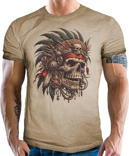 T-Shirt im washed vintage retro Look für Western und Indianer Fans - Indian Chief