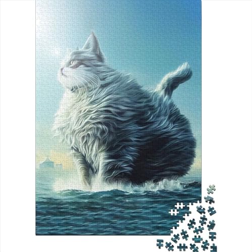 Schwierige, anspruchsvolle Puzzles, 1000 Teile, lustiges Holzpuzzle mit dicker Katze für Erwachsene, Puzzlespielzeug als Geschenk für die ganze Familie und die (Größe 29,53 x 19,69 Zoll)