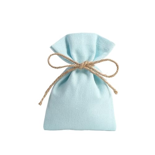 Jute Beutel mit Kordelzug, 50 Stück Kordelzug Baumwolle Leinensack Jute Geschenktüten Multi Size Schmuck Verpackung Hochzeit Taschen Kleine Süßigkeitentüten können individuelles Logo(Light Blue,1 coun