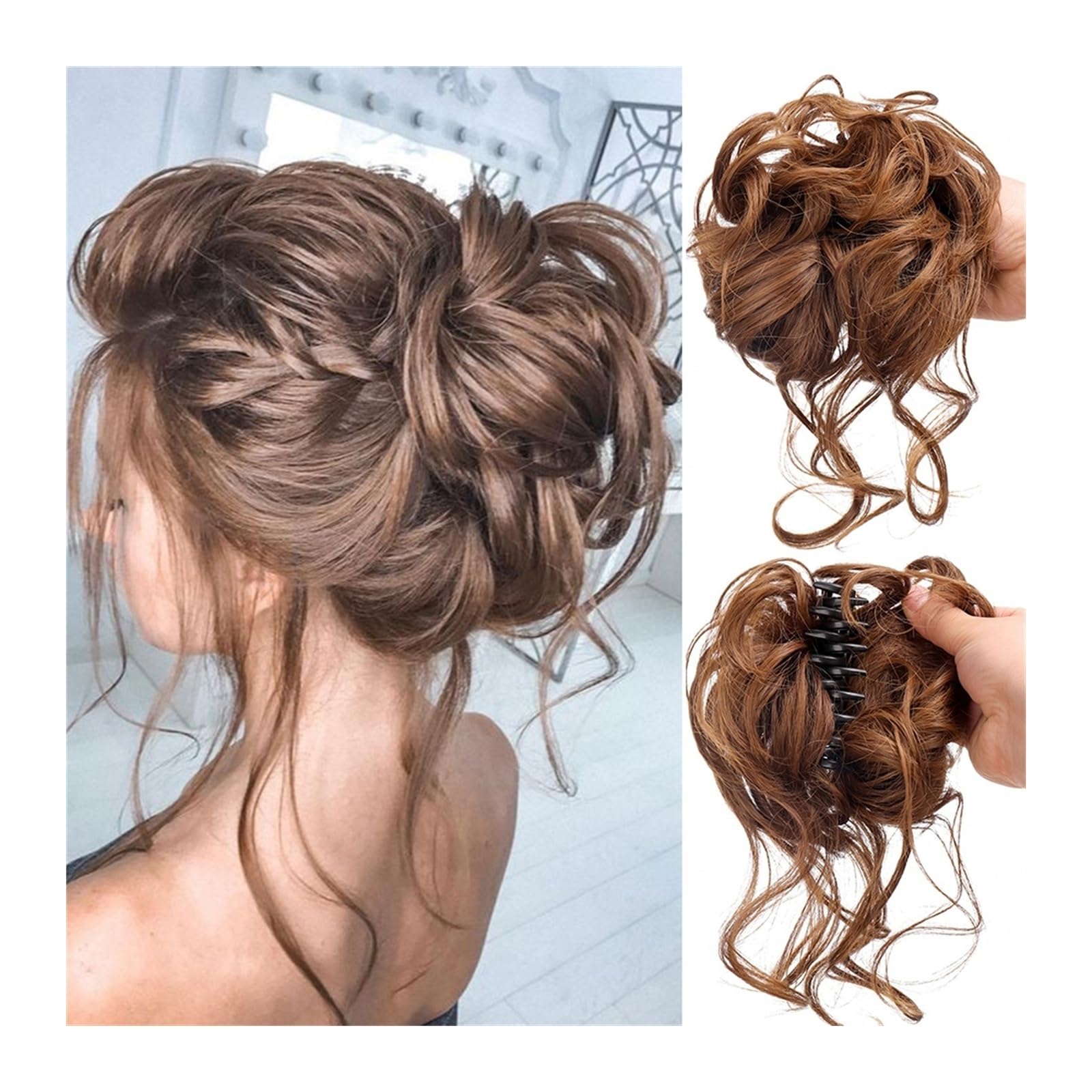 Haarteil Synthetische Chignon-Krallen-Clip-in-Haarteile for unordentliche Dutts, gewellte, lockige Chignon-Haarverlängerungen, zerzauste Hochsteckfrisur-Haarknoten, Pferdeschwanz-Haarteile mit Clip fo