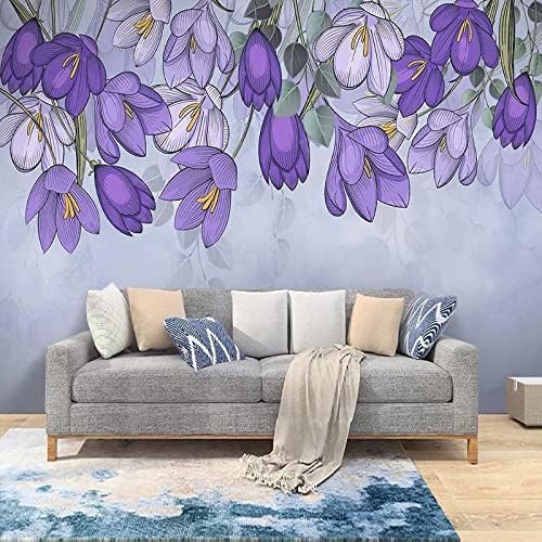 XLMING Handgemalte Lila Blumen 3D Tapete Home Dekoration Wohnzimmer Sofa Schlafzimmer Tv Hintergrund Wand-200cm×140cm