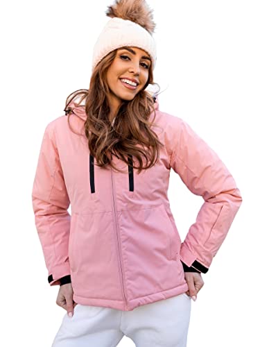 BOLF Damen Winterjacke Skijacke Snowboardjacke Schneejacke mit Kapuze Schneefang Bündchen Winddicht Wasserdicht Atmungsaktiv Outdoor Sport Style HH012 Hellrosa L [D4D]