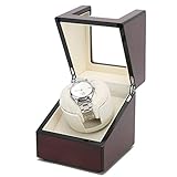 yuytee Einzelner automatischer Uhrenbeweger, hochglanzlackierte Oberfläche Frequenzumwandlung für mechanische Armbanduhr für Damen und Herren 100-240 V.(EU)