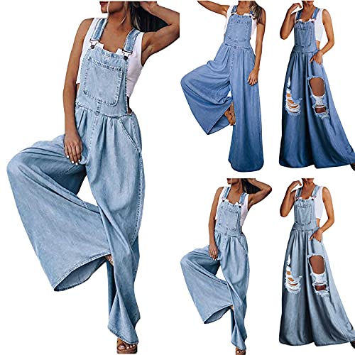 WANGTIANXUE Jeanslatzhose Damen Latzhose Jeans Lange Hose Denim Overall Jumpsuit Playsuit Jeans Vintage Loose Fit Hoseanzug Romper