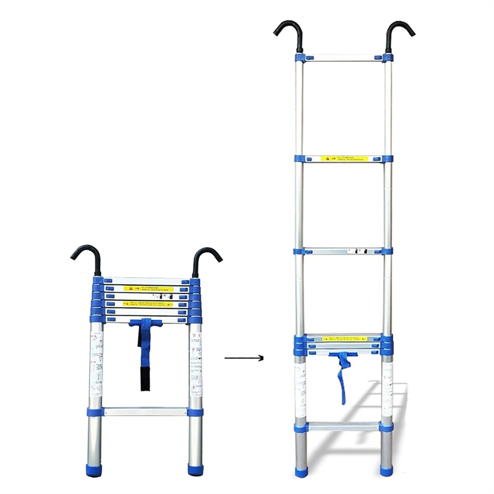 RASOANOA 2M-8M Teleskopleiter, Aluminium-Verlängerungsleiter und Dachboden-Dachhaken-Set, Teleskopleiter, faltbar, Kapazität, maximale Belastung 150 kg/330 lb Ambitious