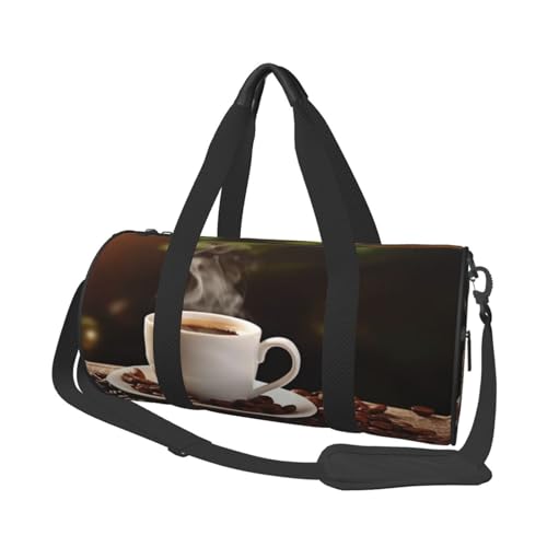 Robuste Reisetasche mit lila Blumen in Blüte, geräumige und stilvolle Tasche für alle Ihre Reisebedürfnisse, Kaffeetasse und Kaffeebohnen., Einheitsgröße