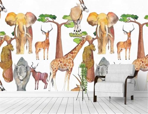 Tiere Elefanten Leoparden Giraffen 3D Tapete Poster Restaurant Schlafzimmer Wohnzimmer Sofa TV Dekorative Wand-200cm×140cm