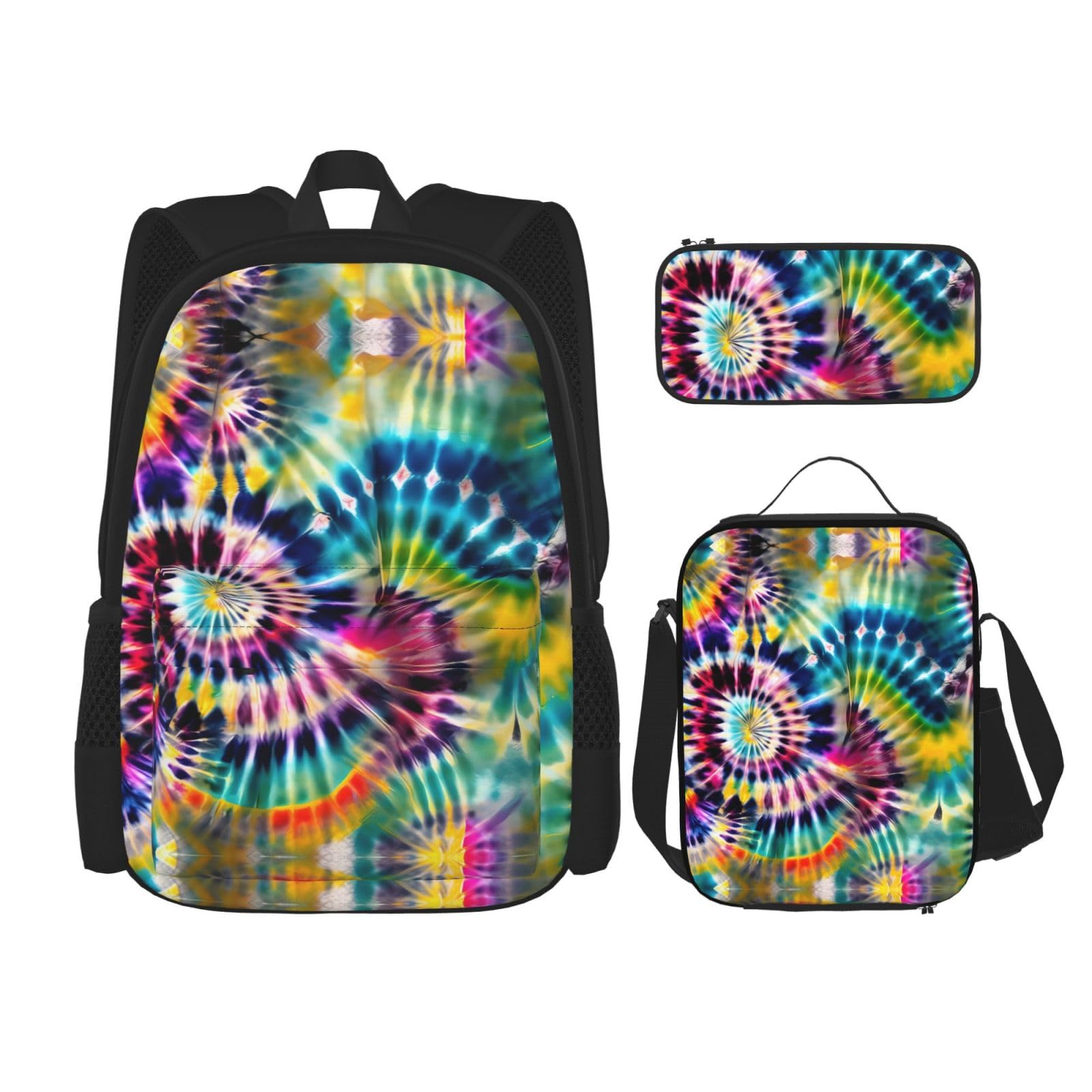 YQxwJL 3-in-1-Rucksack-Büchertaschen-Set, Feuerwehrmann, Flammen-Druck, lässiger Reiserucksack, mit Federmäppchen, Lunchtasche, Exotic Tribe Batik-Stil, Einheitsgröße