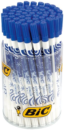 BIC Tintenlöscher (mit Korrekturspitze) Runddose à 60 Stück, weiß/blau