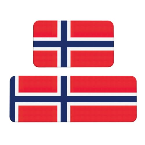 YQxwJL Küchenmatte mit norwegischer Flagge, rutschfest, wasserdicht, für Flur, Büro, 2 Stück