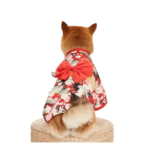 Dünner Kimono, Sommerkimono, Haustierkleidung für Katzen, Hunde, niedlicher Druck mit Schleife, Kätzchen, Sphynx, Kleidung, Outfit (Rot, 1 Anzug 0,7–1,5 kg)