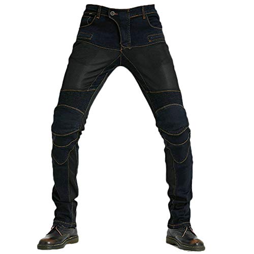 YOUCAI Herren Sommer Motorrad Jeans Denim Motorradhose mit Protektoren Knie Und Hüftprotektoren Stretch Slim Fit Schutzkleidung Motorradjeans,Schwarz,S