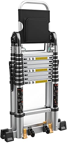 RASOANOA Teleskop-Anlegeleiter, Teleskopleiter, Almighty 2-in-1 zusammenklappbare Teleskopleiter, 1,7 m/2,1 m/2,5 m/2,9 m/3,3 m/3,7 m ausziehbare Teleskopleiter mit Sicherheitsverriegelung und