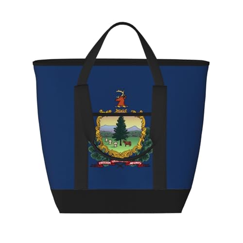 YQxwJL Isolierte Kühltasche mit Vermont Staatsflagge, großes Fassungsvermögen, Einkaufstasche, Reisen, Strand, wiederverwendbare Einkaufstasche für Erwachsene, Schwarz, Einheitsgröße