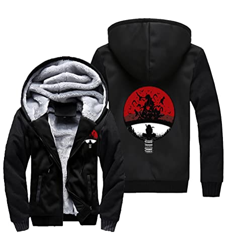 QYIFIRST Herren Damen Anime Feecejacke Hokage Uchiha Clan Uchiha Ichizoku Full Zip Kapuzenpullover Winter Sweatjacke mit Kapuze Hoodie Mantel Pullover Sweatshirt Windjacke Schwarz-G EU S