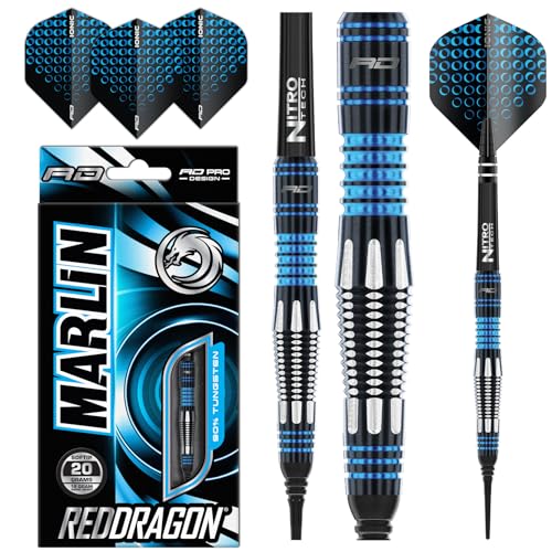 RED DRAGON Marlin Softip: 20 Gram Professional Tungsten Darts Set with Flights and Stems