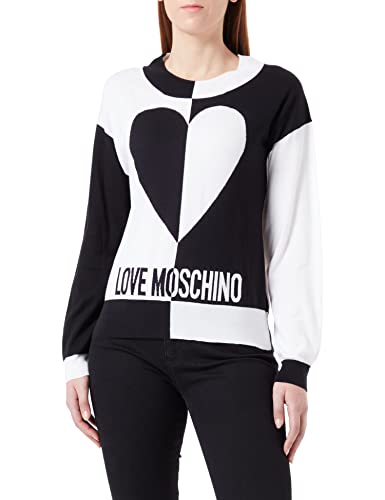 Love Moschino Women's Long-Sleeved Roundneck Pullover, Black White, 48