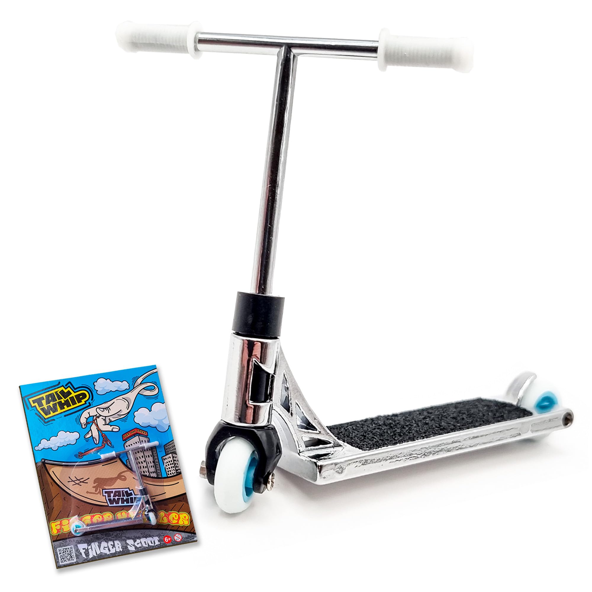 Finger Scooter aus Metall für Schwindelerregende Tricks von TAIL WHIP, Mini Roller Spielzeug, das die Handmotorik fördert, Kompatibel mit Finger Tech Skateboard, Finger Skatepark, Fingerbike BMX, chr