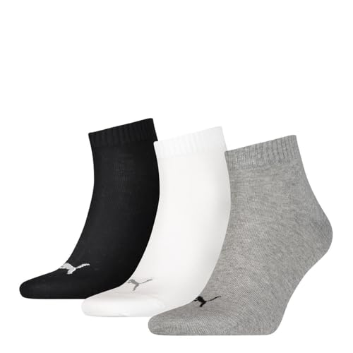 Puma unisex Quarter Sportsocken Kurzsocken Socken 271080001 6 Paar, Farbe:Mehrfarbig, Menge:6 Paar (2x 3er Pack), Größe:35-38, Artikel:271080001-882 grey/white / black