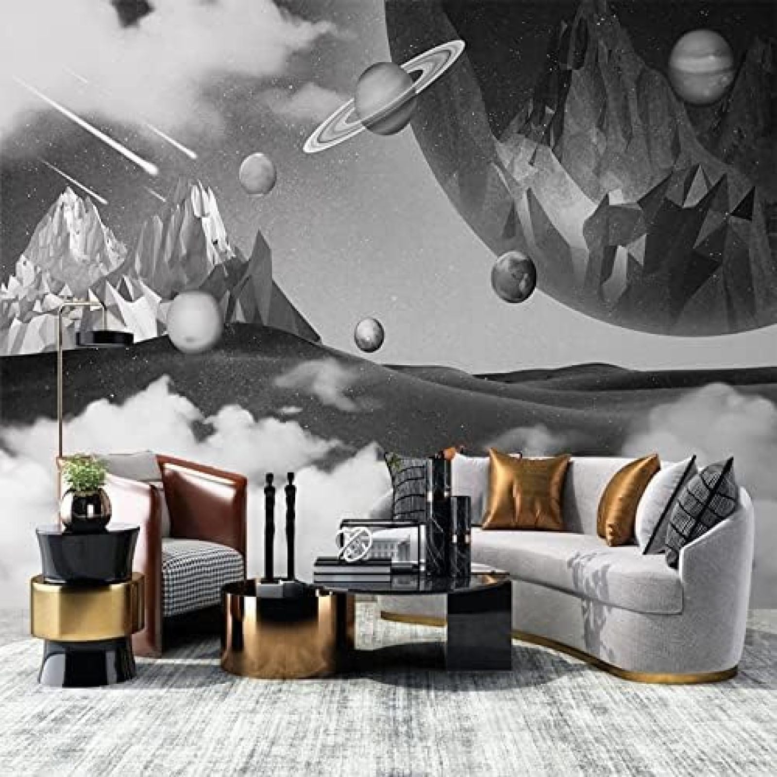 XLMING Planeten Sterne Galaxie Schwarz Und Weiß 3D Tapete Wohnzimmer Sofa Schlafzimmer Esszimmer Home Dekoration Wand-430cm×300cm