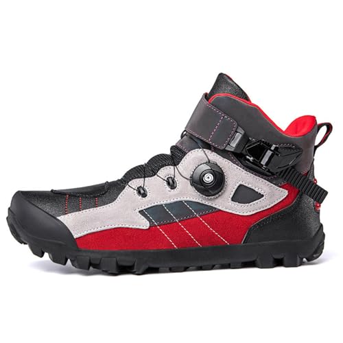 VEACAM Motorradschuhe Motorrad Kurze Rennstiefel Große Größe Biker Racing Stylist Stiefel Männer Frauen Outdoor Sneaker,Red-45