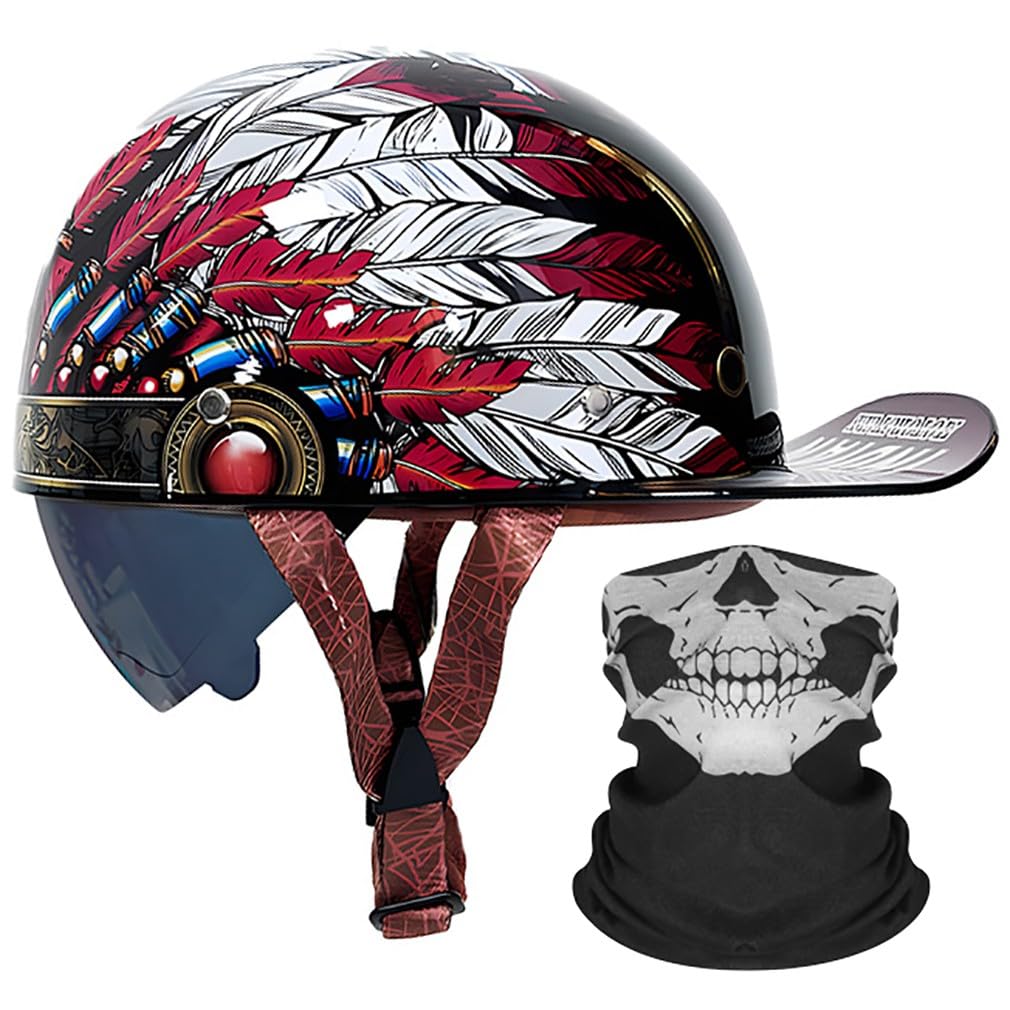 Motorrad Halbhelm Baseballmütze-Helm Halbschalenhelm Mit Gesichtsschutz ECE-Zulassung Motorradhelm Baseball Cap Skalierbare Schwarze Innenlinse Abnehmbares Futter M-2XL 57-64CM