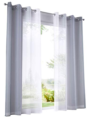 LiYa 2 Stück Gardinen mit Farbverlauf Design Vorhang Voile Transparent Dekoschal (BxH 140x245cm, Grau mit Ösen)