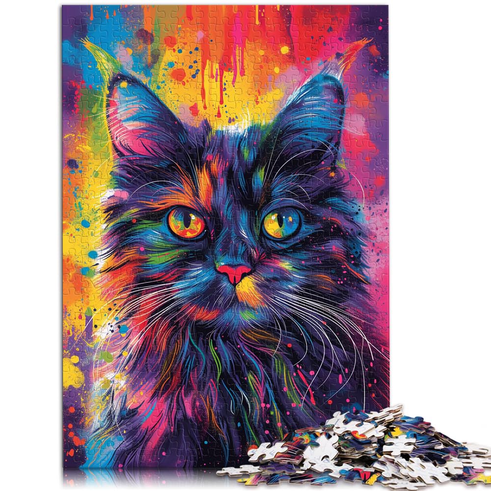 Puzzle für psychedelische Katzenkunst, 1000 Teile, Holzpuzzle, Spielzeug, Puzzle, Lernspiele, Stressabbau-Puzzle, 1000 Teile (50 x 75 cm)