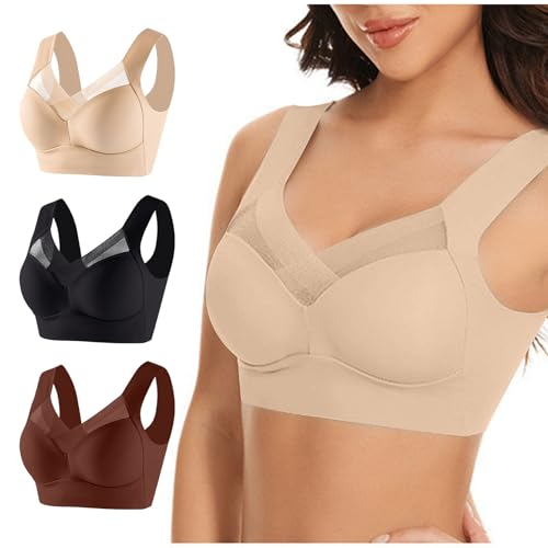 Hatme Haltungskorrektur BH Original 3er-Pack Damen Ohne Bügel Comfy Haltungskorrektur Rücken BH Damen Soft-BH Nahtloser Sexy Komfort-BH in Übergröße Crop Top für Alltag