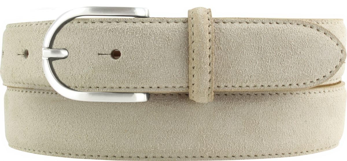 BELTINGER Damen-Gürtel aus Veloursleder 3,0 cm | Velour-Ledergürtel für Damen 30mm | Wildleder-Gürtel mit runder Gürtelschließe | Beige 90cm