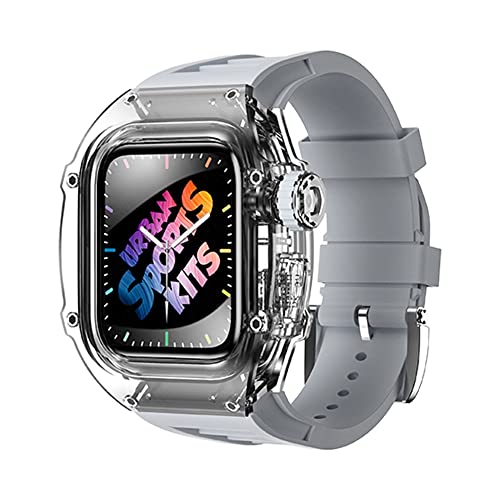 TONECY 45 mm transparentes Mod Kit Hülle für Apple Watch Band 8 7 45 44 mm Gummi-Sportarmband für iWatch Serie 8 7 6 5 4 SE Silikonband (Farbe: Grau, Größe: 45 mm für 8/7)