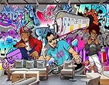 Graffiti Hip Hop Rock Musik 3D Tapete Poster Restaurant Schlafzimmer Wohnzimmer Sofa TV Dekorative Wand-200cm×140cm