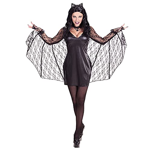 Widmann - Kostüm Batwoman, Kleid mit Flügeln, Ohren, Halloween, Karneval, Mottoparty