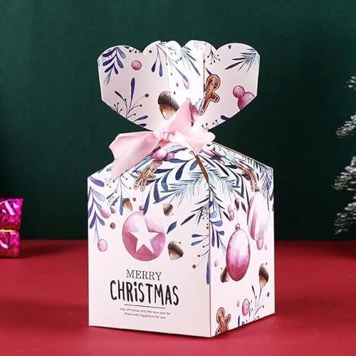 10 Stück Weihnachts-Apfel-Geschenkbox, Kekse, Vorabend, Pralinenschachtel, Weihnachtsverpackung, Beutel mit Band, Neujahrsparty, Rosa, 8,8 x 8,8 x 9,5 cm