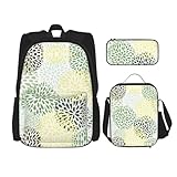 WURTON Petals Garden Leaves Print Trendy Rucksack Taschen Lunchbox und Federmäppchen 3-in-1 verstellbares Rucksack-Set, Schwarz , Einheitsgröße