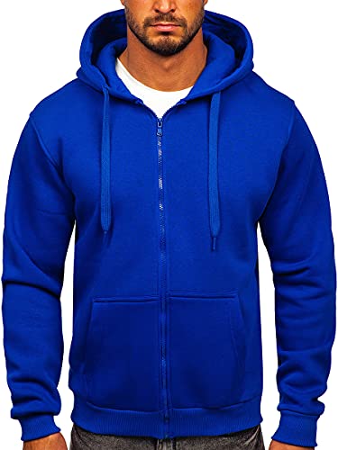 BOLF Herren Kapuzenpullover Reißverschluss Hoodie Sweatshirt mit Kapuze Pullover Pulli Langarmshirt Freizeit Sport Fitness Outdoor Casual Style 2008 Mittelblau L [1A1]