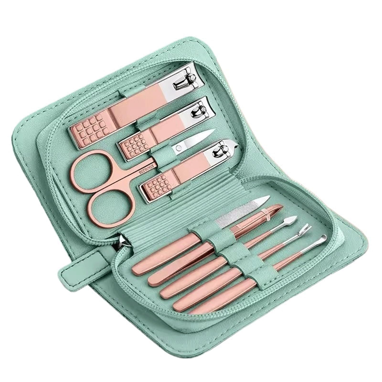 Maniküre/Pediküre Set Tragbares Nagelknipser-Set, for Graben von Ohrenlöffeln, Haushalts-Nagelknipser-Set, Box, Ms Cute Trimming, Schrägmundzange, Maniküre-Werkzeuge Nagelpflege-Werkzeuge(Light Green)