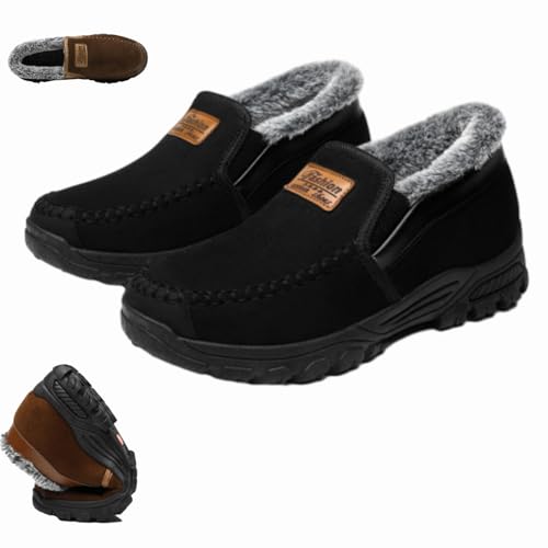 WINDEHAO Herren-Sneaker, gute Unterstützung des Fußgewölbes, warm, leicht, zum Hineinschlüpfen, mit Fell gefüttert, Schneestiefel, Outdoor, Thermo-Stiefelette (Schwarz, Größe 40)