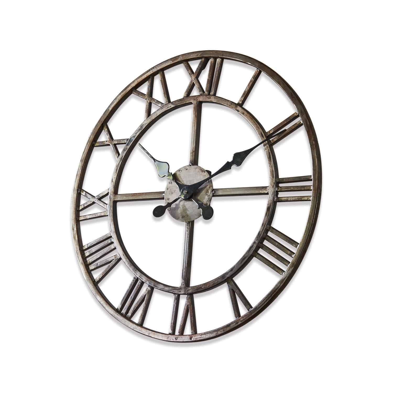 Loberon Uhr Vigo, Industrial-Style, ohne Rückwand, modernes Quarzuhrwerk, Wanddekoration, Wohn-Accessoire, Eisen, Kunststoff, antikschwarz