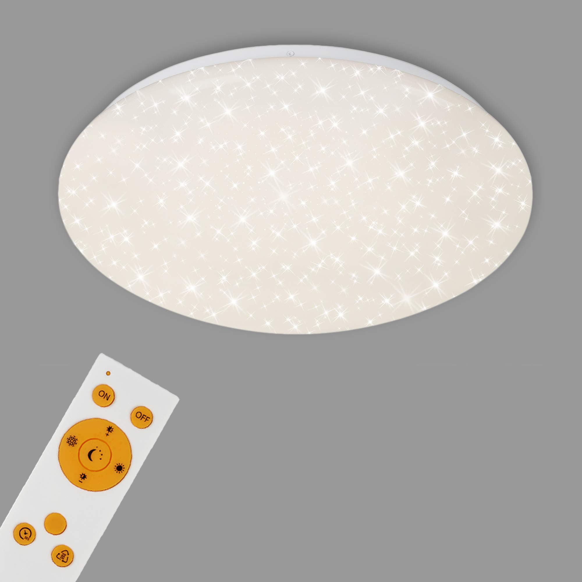 BRILONER - LED Deckenlampe mit Sternenhimmel, mit Fernbedienung, einstellbar von warmweiß bis kaltweiß, Lampe, Deckenleuchte, Wohnzimmerlampe, Schlafzimmerlampe, Kinderzimmerlampe, 38x6,5 cm, Weiß