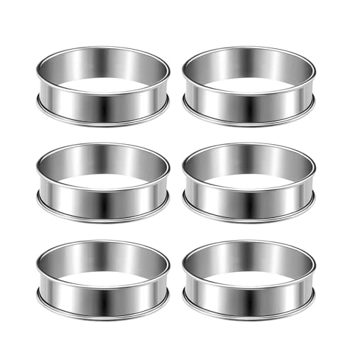 Set mit 6 Edelstahl-Dessertringen, leicht zu reinigen, Metall-Muffinformen, Kuchenringe, geeignet für Dessert und Gebäck