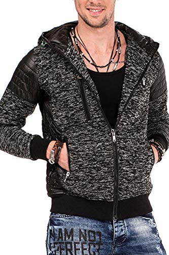 Cipo & Baxx Herren Sweatjacke Übergangsjacke Pullover Sweater Jacke Kunstleder Schwarz XL