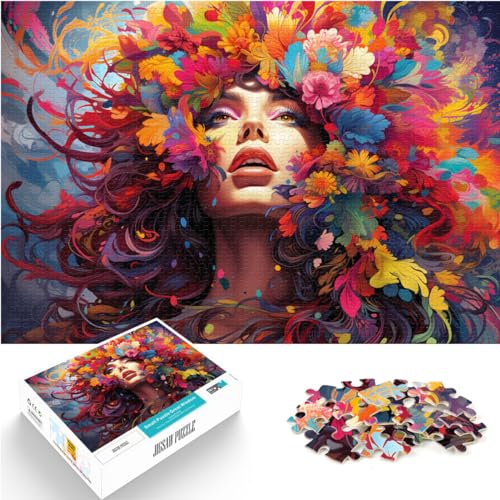 Puzzles, Lernspiele, farbenfrohe psychedelische Kunst, Blumenfrau, Puzzles 1000 Teile für Erwachsene, Holzpuzzle, Spielzeug, Wanddekoration, 1000 Teile (50 x 75 cm)