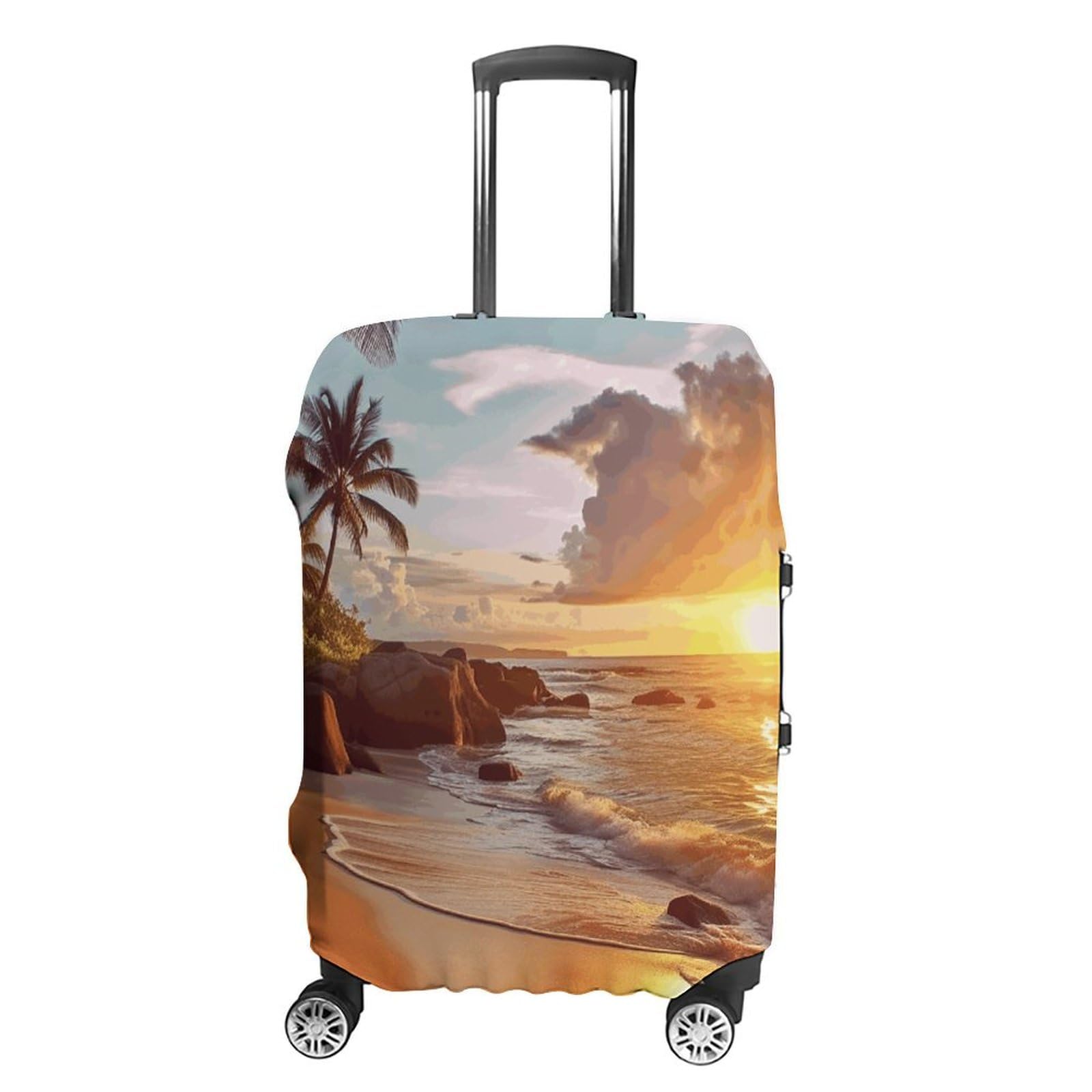 CSGJMYGS Reisegepäckabdeckung, elastisch, waschbar, modisch, kratzfest, Gepäckabdeckung, tropischer Strand bei Sonnenuntergang, Koffer-Schutz, passend für 45,7 - 81,3 cm Gepäck, Tropischer Strand bei